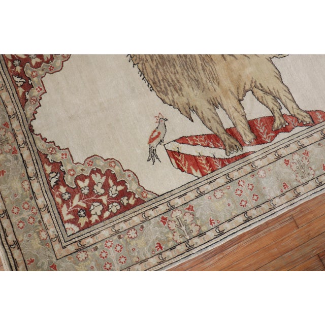 Folk Art Lion Motif Vintage Turkish White Ground Dowry Rug, 20th Century For Sale - Image 3 of 18