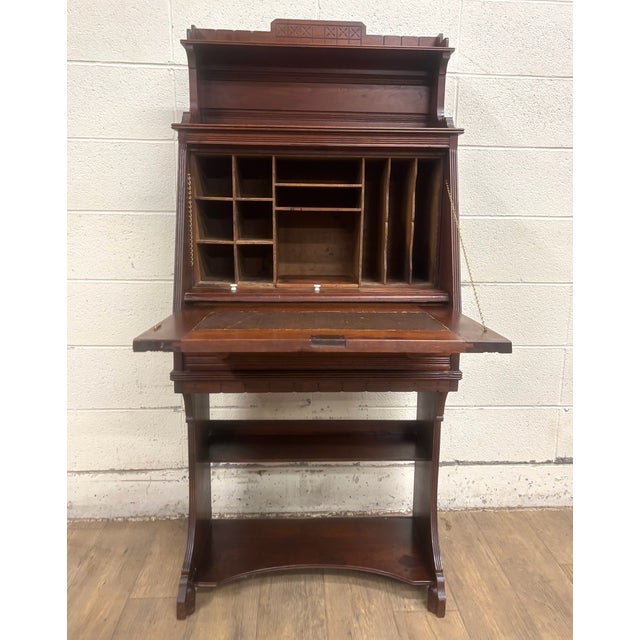 Antique Late 19th Century Victorian Walnut Drop Front Drop Lid Secretary Desk For Sale - Image 15 of 18