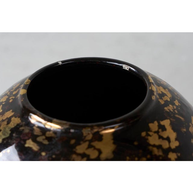 Black Italian Art Deco Studio Pottery Vase with Gold Flakes, 1940s For Sale - Image 8 of 10