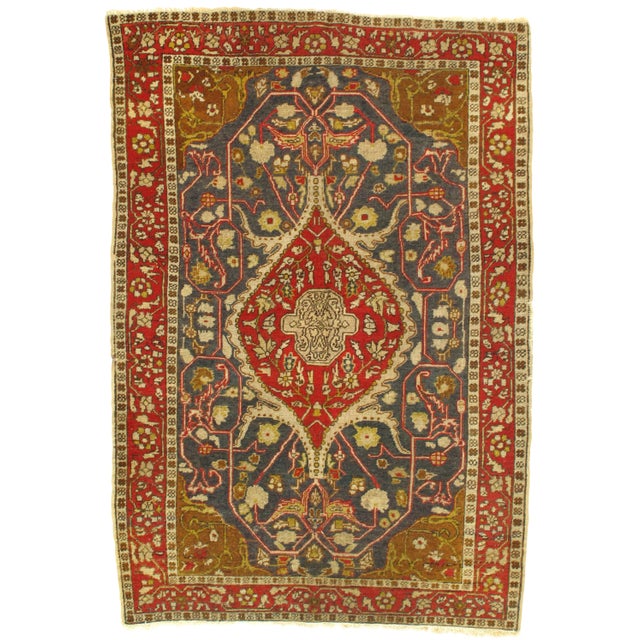 Early 20th Century Antique Turkish Sivas Hand-Knotted Rug - 4′5″ × 6′5″ For Sale
