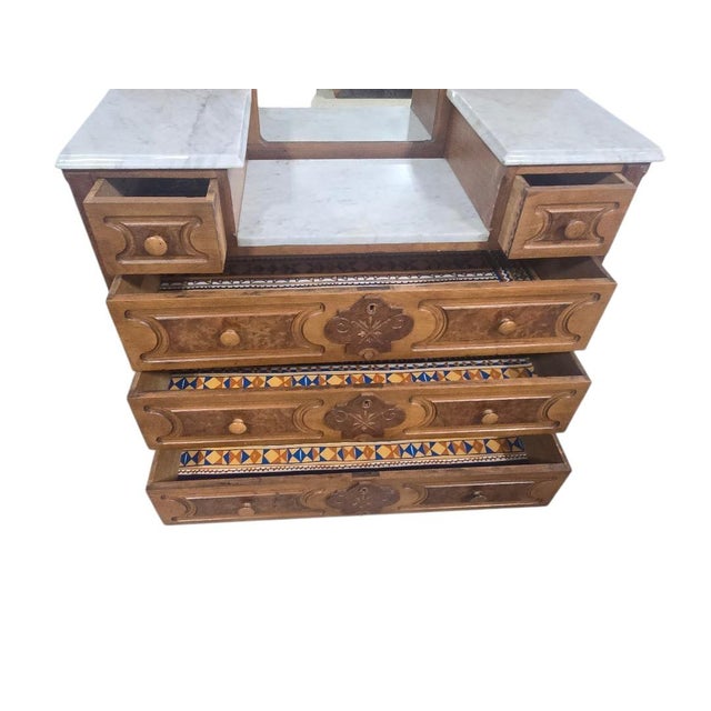 Antique Victorian Marble Top Vanity Dresser and Mirror Set For Sale - Image 4 of 7