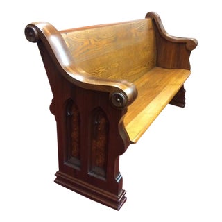 Antique Church Pew, Walnut and Ash Wood For Sale