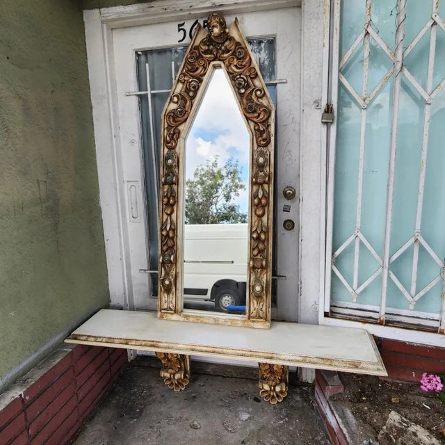 Almond Spanish 1960s Console Table and Mirror For Sale - Image 8 of 13