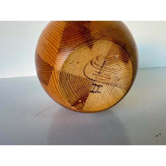 Brown Vintage Hand Turned Pine Wood Vase/ Sold For Sale - Image 8 of 10