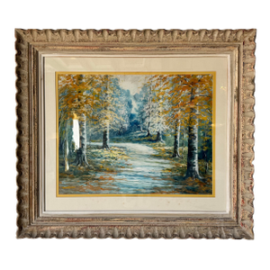 Vintage Walter Eyden Fall Landscape Gouache on Paper Painting, Framed