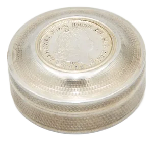 Circular Guilloche Silver Box with Coins by D João V