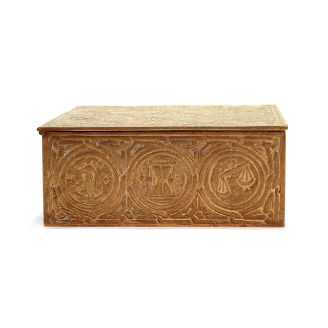 Tiffany Studios Zodiac Pattern Gilt Bronze Cigar Humidor or Table Box No. 1655 For Sale - Image 9 of 15