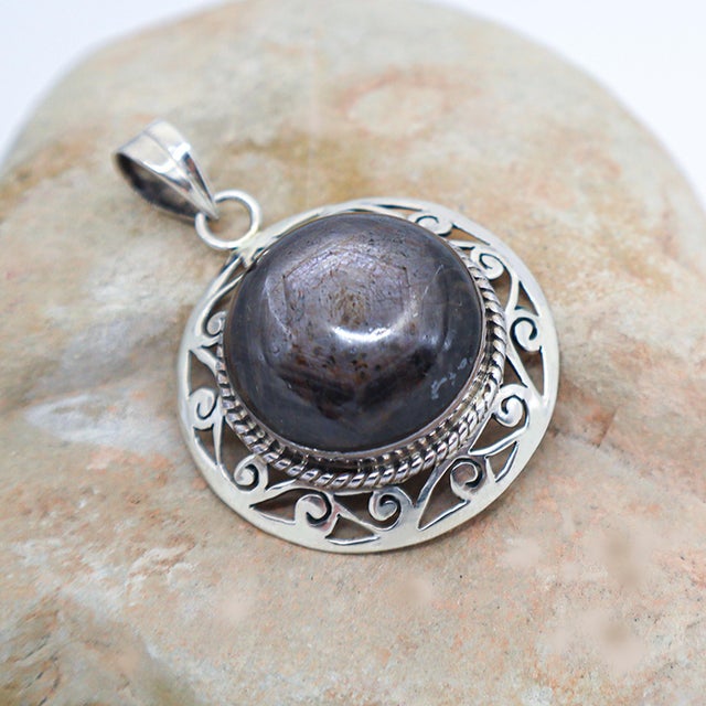 Rustic European Rare Star Ruby Sterling Silver Pendant For Sale - Image 3 of 8