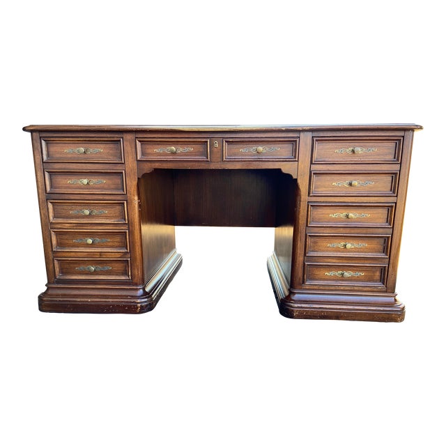 1990s Vintage Hekman Leather Top Wooden Desk Chairish
