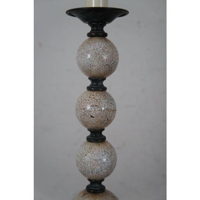 Late 20th Century Late 20th Century Maitland Smith Shell Mosaic Stacked Ball Candlestick Buffet Table Lamps - Set of 2 For Sale - Image 5 of 12