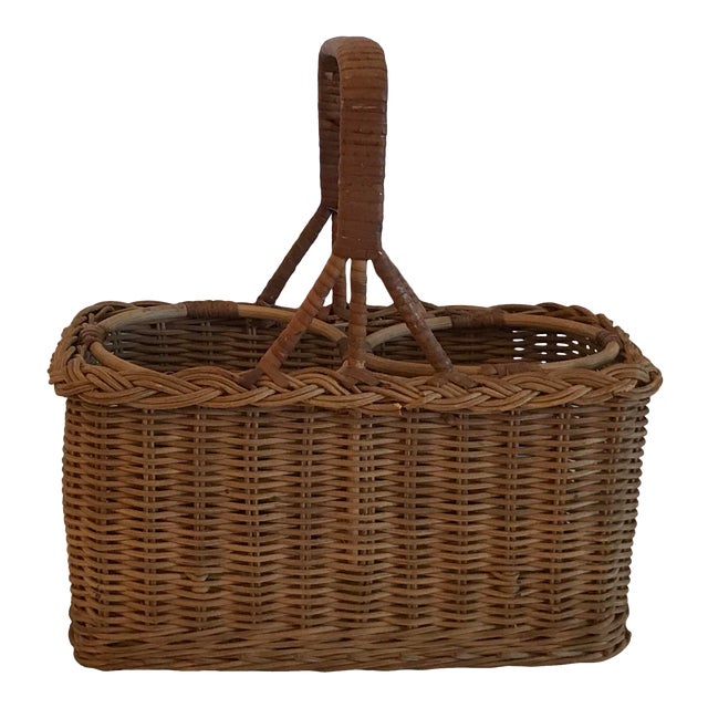 Vintage Double Wine Bottle Carrier Basket Chairish
