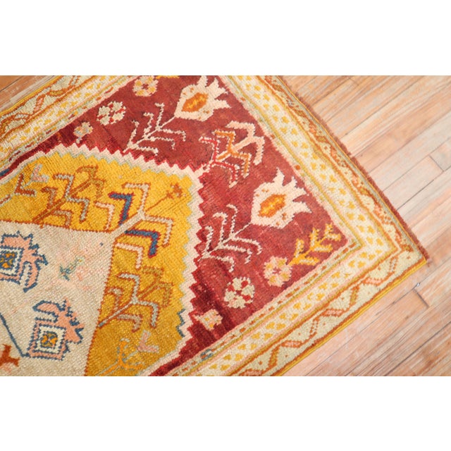 Colorful Antique Turkish Oushak Prayer Rug - 3'3" x 4'8" For Sale - Image 4 of 7