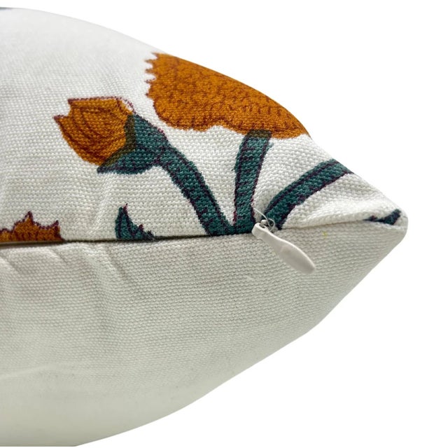 Farmhouse Thick Cotton White Badshah Floral Print Pillow Cover 26x26 Inch For Sale - Image 3 of 4