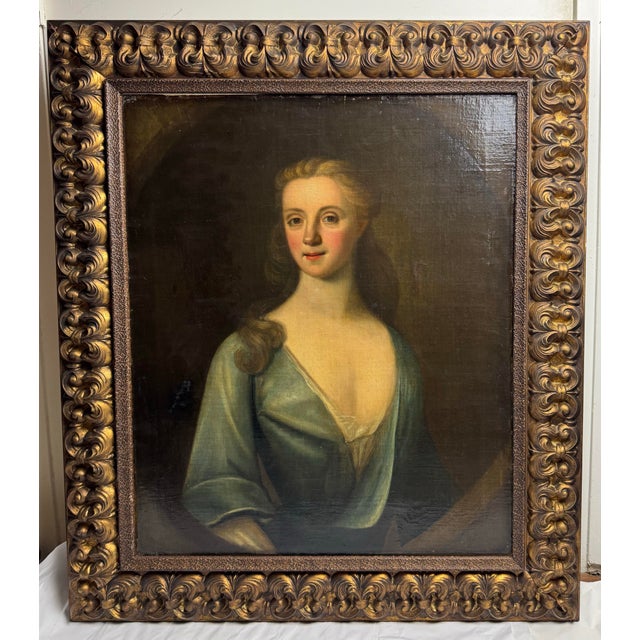 English Early 18th Century English Portrait of a Lady in Blue, Attributed to Enoch Seeman For Sale - Image 3 of 10