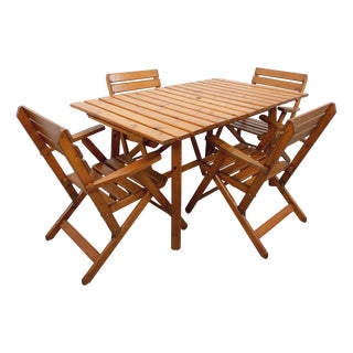Vintage Wooden Extendable Garden Table with Armchairs, 1960s, Set of 5 For Sale