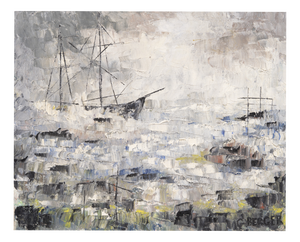 G. Berger, Modernist Seascape with Sailing Ships, Textured Impasto Marine Scene, Oil on Canvas