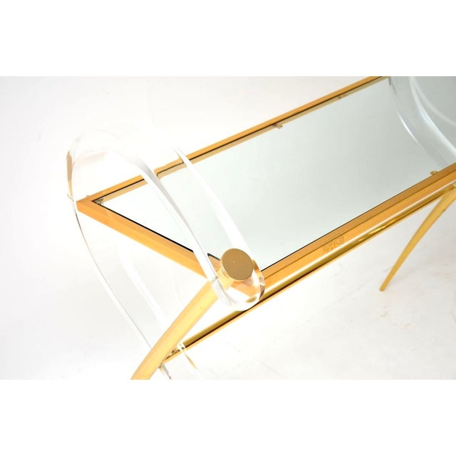 Metal Vintage Italian Acrylic Glass and Gilt Console Table, 1970s For Sale - Image 7 of 11