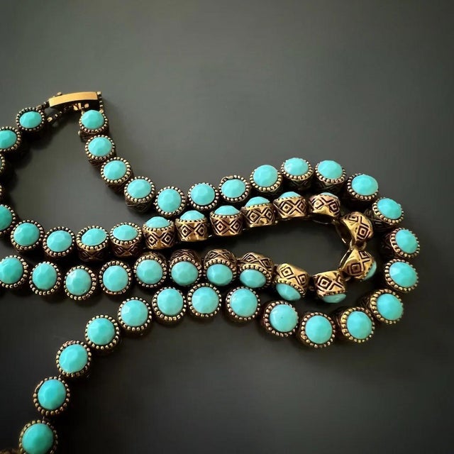 The Turquoise Tennis Mystic Necklace is stylish and full of energy. This simple bronze tennis necklace has turquoise...
