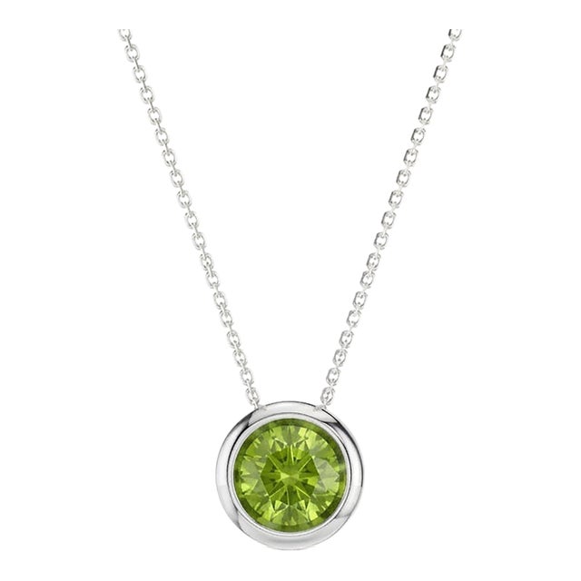 Natural Peridot Round Necklace in 925 Sterling Silver, August Birthstone Jewelry For Sale