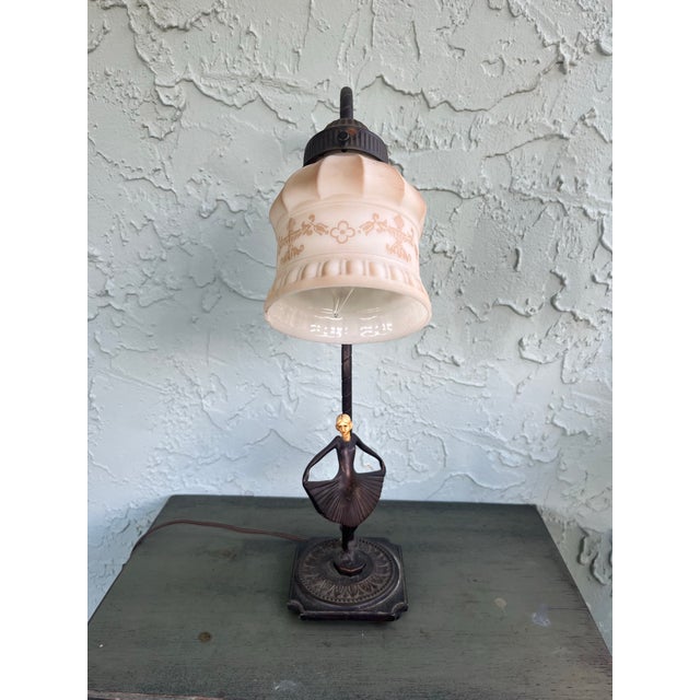 1920s 1920s Art Deco Ballerina Boudoir Lamp With Frosted Shade For Sale - Image 5 of 10