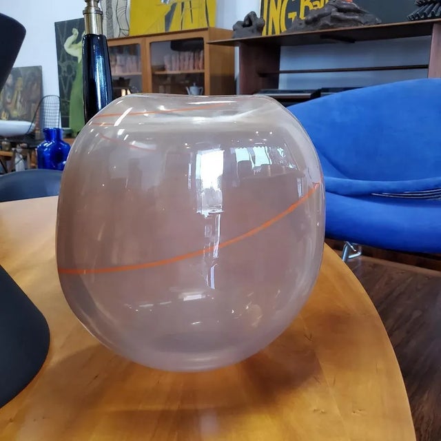 Vintage 1980s Henry Dean Mid-Century Modern Mouthblown Decorative Glass Vessel, Belgium For Sale - Image 13 of 13