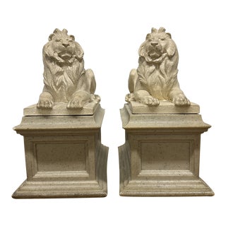 1960s Vintage Recumbent Lion Carved Terracotta Mma Reproduction After the Antiquities Bookends - a Pair For Sale