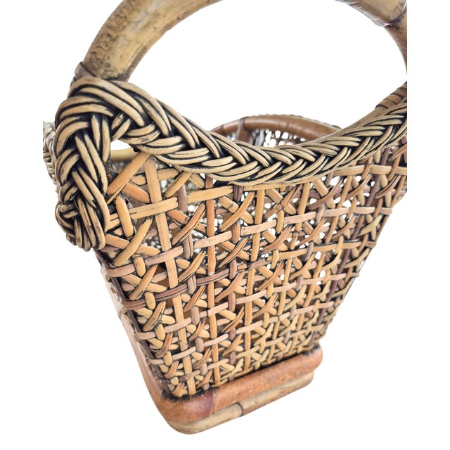 Vintage Rattan and Wicker Magazine Rack Book Storage Styling 1960's Boho Cabin Coastal Natural For Sale - Image 10 of 14