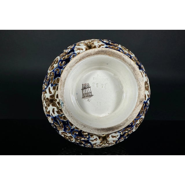Ceramic Zsolnay Double Walled Reticulated Porcelain Vase, Cobalt Blue, Gilded, 1887-1889 For Sale - Image 7 of 9