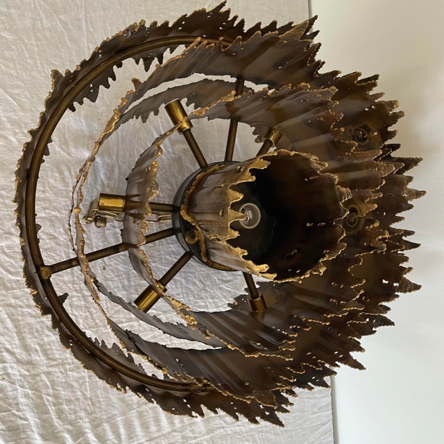 Metal Vintage Tom Greene for Feldman Brutalist Flame Brass Chandelier Lighting Fixture For Sale - Image 7 of 10