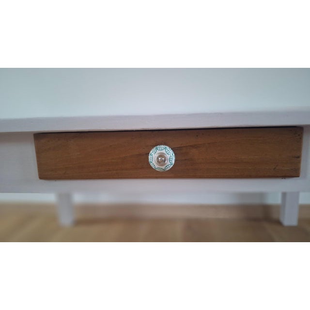 Metal Country Coffee Table in Pinewood with Floral Porcelain Knob and Drawer, 1890s For Sale - Image 7 of 9