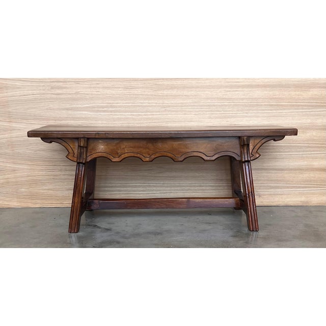 Mid 19th Century Spanish Baroque Side Table with Wood Stretcher and Rectangular Top in Walnut For Sale - Image 18 of 18