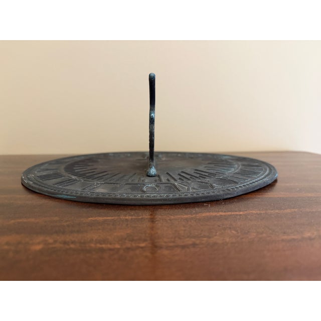 Metal Vintage English Country Iron Verdigris Garden Sundial "Grow Old Along With Me" For Sale - Image 7 of 9