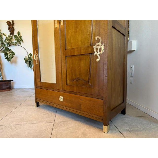 Antique Art Nouveau Mirrored Wardrobe, 1890s For Sale - Image 16 of 17