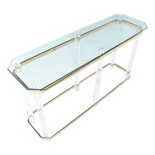 Vintage Charles Hollis Jones Style Clear Acrylic and Brass Console Table For Sale