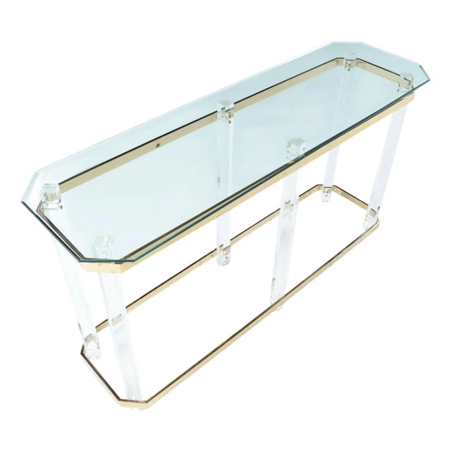 Vintage Charles Hollis Jones Style Clear Acrylic and Brass Console Table For Sale