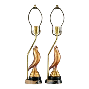 1950's Mid Century Modern Murano Italy Gold Dust Barovier & Toso Figural Parrot Table Lamps a - Pair
