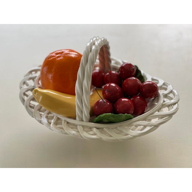 Vintage Italy Bassano Pottery Fruit Bowl With Braided Rim & Handle For Sale - Image 10 of 13