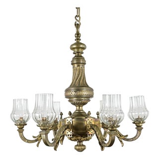 French 19th Century Bronze & Blown Glass Chandelier For Sale