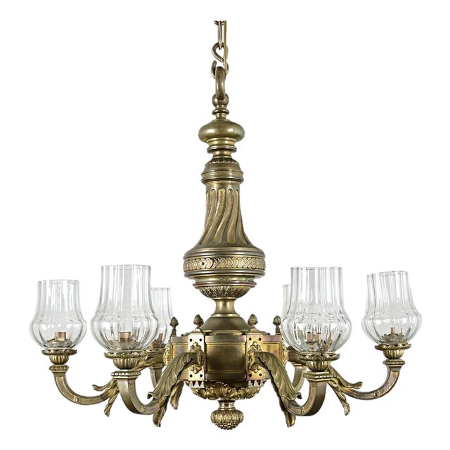 French 19th Century Bronze & Blown Glass Chandelier For Sale