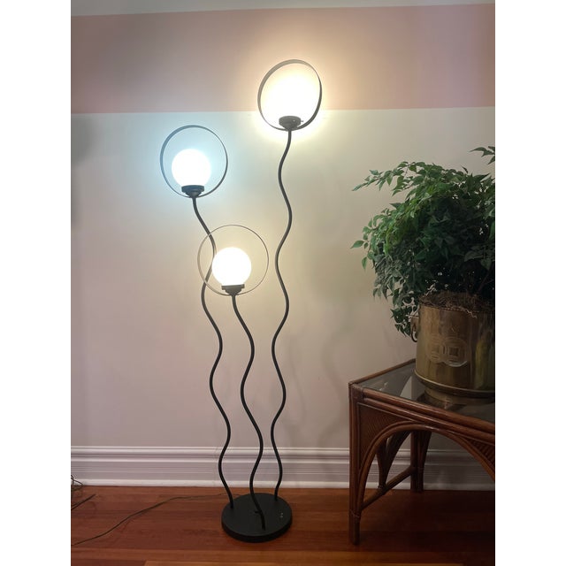 Late 20th Century 1980s Postmodern Black Metal Triple Globe Floor Lamp With Halo Rings For Sale - Image 5 of 8