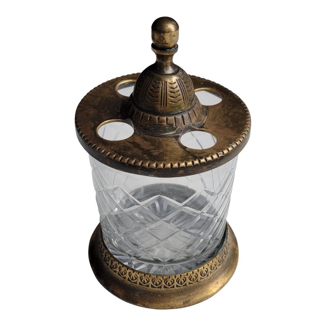 Vintage Brass & Cut Glass Toothbrush Holder Chairish