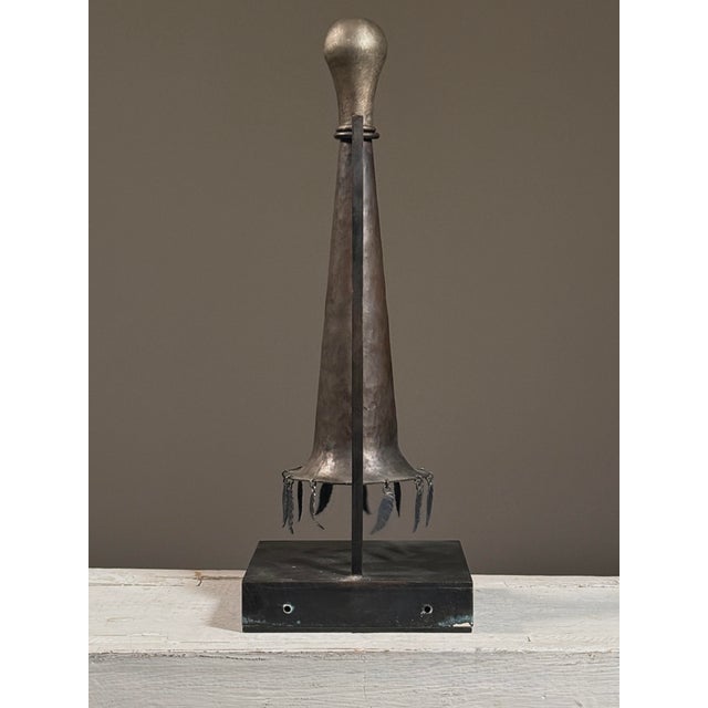 Contemporary Vintage Postmodernist Minimalist Metal Horn Shaped Sculpture on Custom Stand For Sale - Image 3 of 8