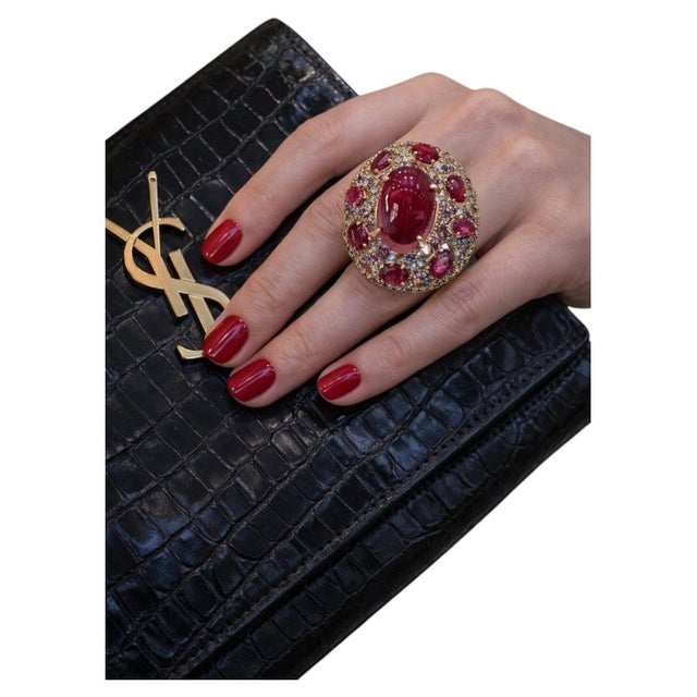 Late 20th Century Bochic “Capri” Vintage Ruby, Amethyst & Multi Sapphire Ring - 18K Gold & Silver For Sale - Image 5 of 18