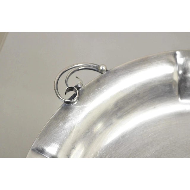 Vintage Denmark Art Nouveau Round Silver Plated Dish With Scrolling Handles For Sale In Philadelphia - Image 6 of 9