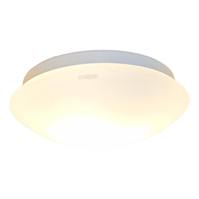 Flat Vintage Ceiling Lamp with White Opal Glass Shade from Steinel, 1980s For Sale