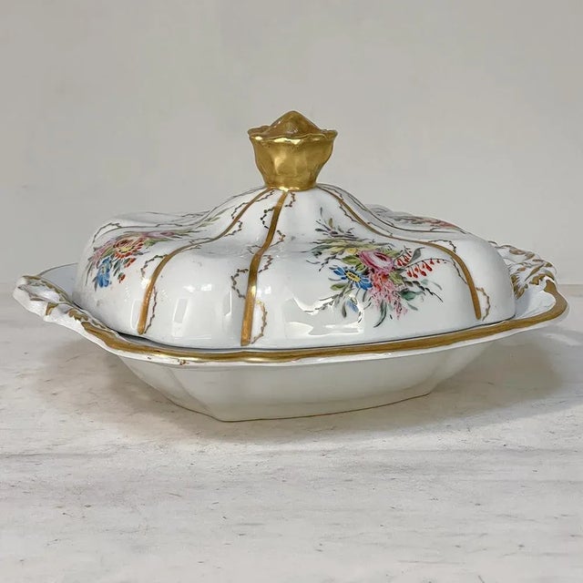 19th Century French Limoges Hand-Painted Covered Serving Dish For Sale - Image 12 of 13
