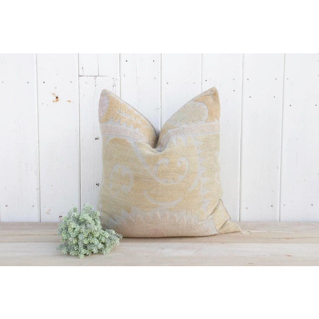 Beige Pale Dawn Large Vintage Suzani Pillow For Sale - Image 8 of 9