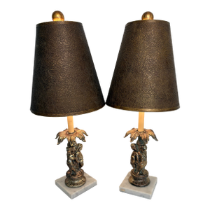 Vintage Rare Cherub Lamps With Marble Base Attached - a Pair