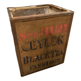 Large Vintage Black Tea Wooden Box With Lining For Sale