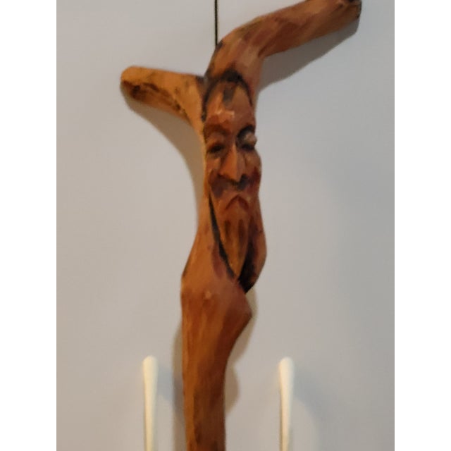 Rustic Vintage Carved Wood Spirit Walking Cane For Sale - Image 3 of 10